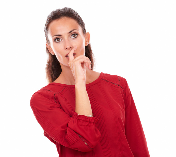 Adult brunette wondering with mouth gesture - Foto, immagini