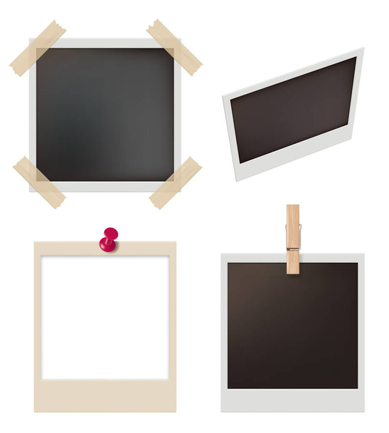 Set of square frame template with shadows, buttons scotch tape. Isolated on white background. Vector illustration - Vektor, Bild