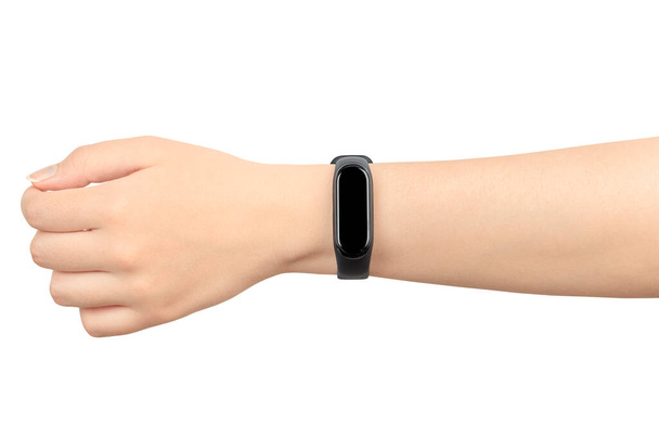 smart watch on female hand on white isolated background - Photo, Image