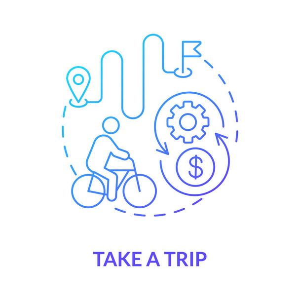 Take trip blue gradient concept icon. Bicycle sharing usage abstract idea thin line illustration. Using micro mobility vehicle. Self-service bike station. Vector isolated outline color drawing - Wektor, obraz