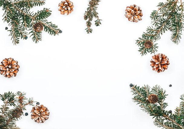 Christmas background. Spruce branches and cones on the background. New Year - Foto, afbeelding