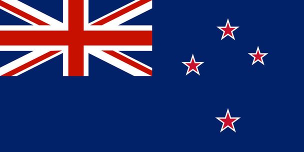 Kansallinen lippu Uusi-Seelanti, Uuden-Seelannin aliluutnantti, Sininen aliluutnantti, jolla on unionin Jack ensimmäisellä neljänneksellä, ja neljä viisisakaraista punaista tähteä, joilla on valkoiset rajat lennossa ja jotka edustavat eteläistä ristiä - Vektori, kuva