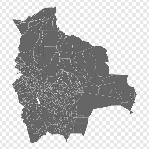 Prázdná mapa Obec Bolívie. Departments of Bolívie map. Vysoce podrobná vektorová mapa Bolívie na průhledném pozadí pro návrh, logo, aplikaci, uživatelské rozhraní webových stránek. EPS10.  - Vektor, obrázek