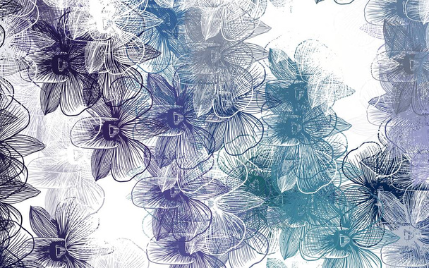Lichtroze, blauwe vector doodle textuur met bloemen. Bloemen in natuurlijke stijl op witte achtergrond. Nieuw sjabloon voor uw merkboek. - Vector, afbeelding