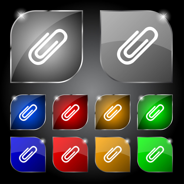 Paper clip sign icon. Clip symbol. Set colourful buttons. Vector - Wektor, obraz