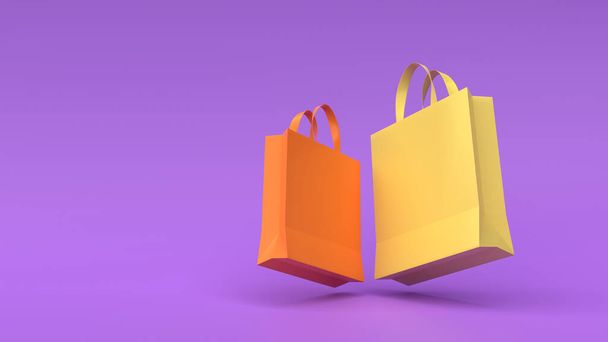colorful paper shopping bag on purple background online shopping concept idea 3d rendering - Foto, Imagem