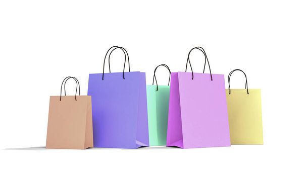 group of colorful shopping bag isolate on white background 3d rendering - Фото, изображение