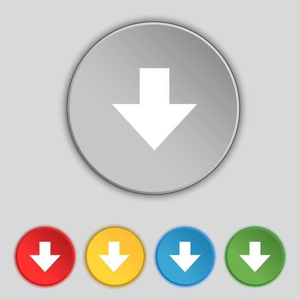 Download teken. het downloaden van platte pictogram. label laden. kleurrijke knoppen vector instellen - Vector, afbeelding