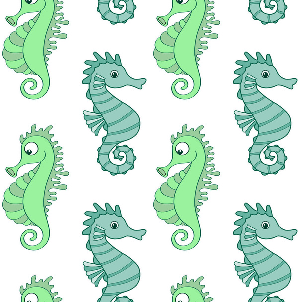 Naadloos patroon, getekende zeepaardjes in pastelkleuren. Doodles, decor voor kindertextiel, papier. - Vector, afbeelding