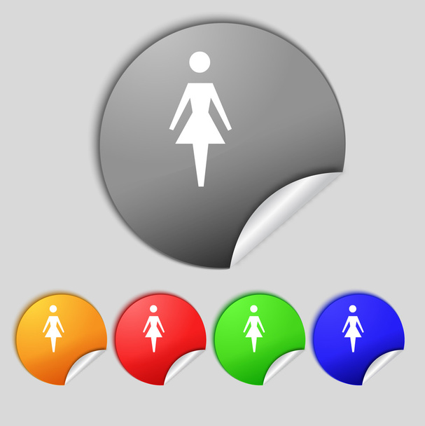 Female sign icon. Woman human symbol. Women toilet. Set colour buttons. Vector - Vektör, Görsel