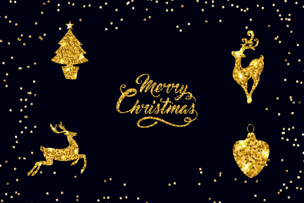 gold Christmas elements on dark blue background greetings card wishes template banner background ,Merry Christmas Winter background, copy space greetings card banner template background  Christmas holiday design art copy space - Photo, Image