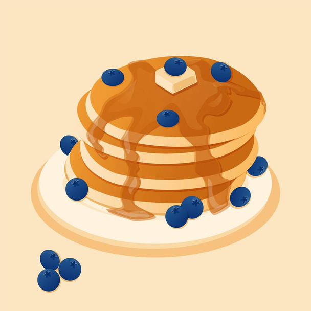 Pancakes with blueberries on the plate. - Vetor, Imagem