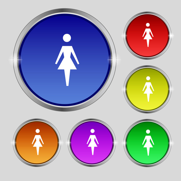 női aláírás ikonra. nő emberi szimbólum. női WC. Állítsa be a színes gombok. vektor - Vektor, kép