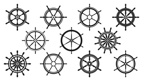Coleção de volantes vintage. Navio, iate símbolo roda retro. Ícone de leme náutico. Elemento de design marinho. Ilustração vetorial - Vetor, Imagem