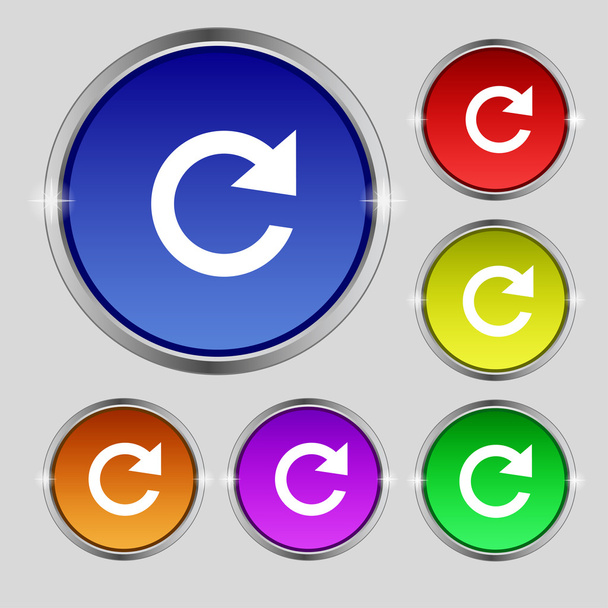 ikona znak aktualizacji. symbol strzałki pełny obrót. zestaw kolorowych przycisków. wektor - Wektor, obraz