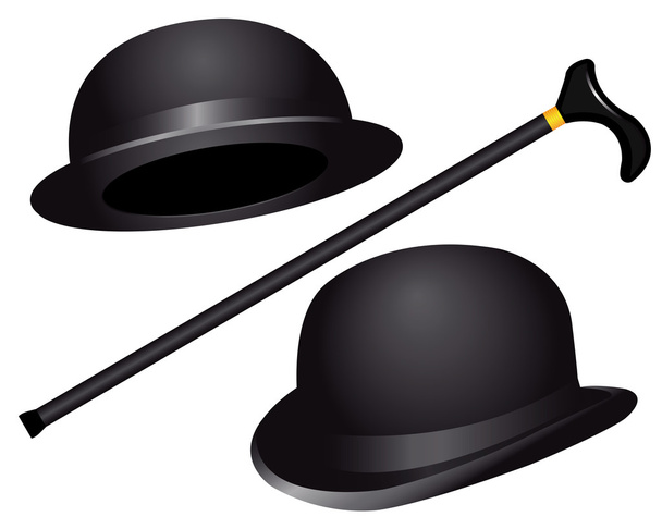 two hats and cane - Vector, Image