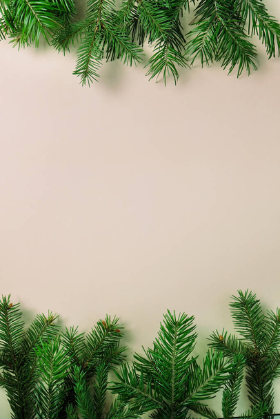 Background of Christmas tree branches on neutral background. - Fotó, kép