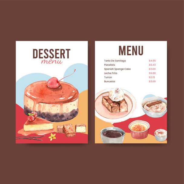 Menu template with Spain dessert concept,watercolor styl - Vector, Imagen