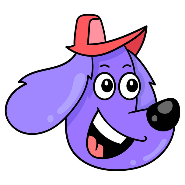 friendly smiling face dog head wearing a hat, vector illustration carton emoticon. doodle icon drawing - Вектор,изображение