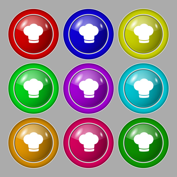 Chef hat sign icon. Cooking symbol. Cooks hat. Set colourful buttons Vector - Vector, Image