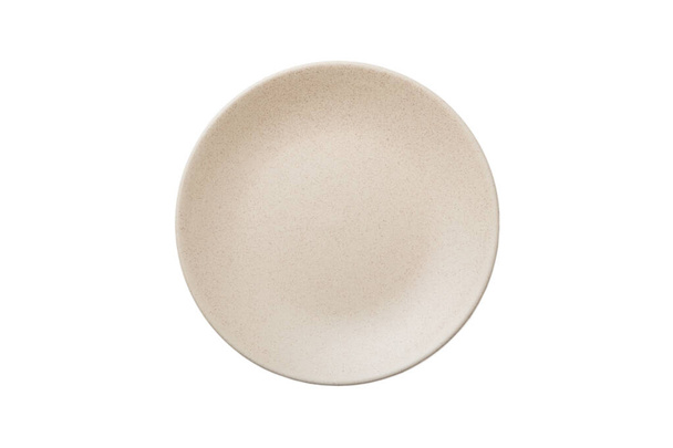milky color ceramic round plate isolated over white background. Top view. - Photo, Image