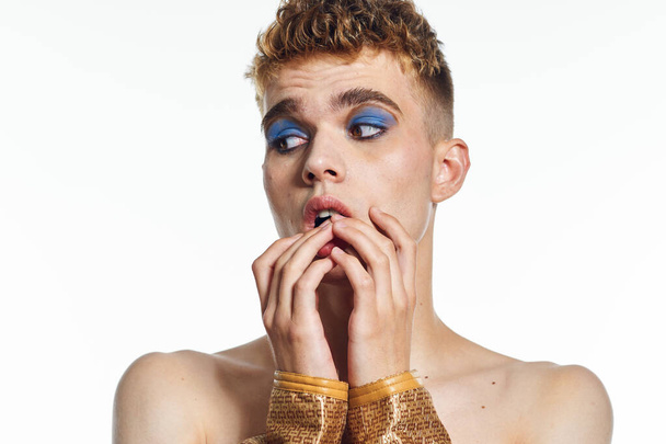 man with female makeup transgender posing fashion lgbt community - Zdjęcie, obraz