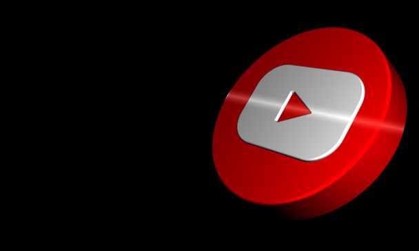 Botão do YouTube Logotipo de renderização 3D Isolado em fundo preto. Ícone de mídia social tridimensional com espaço de cópia. Sinais de renderização 3D. - Foto, Imagem