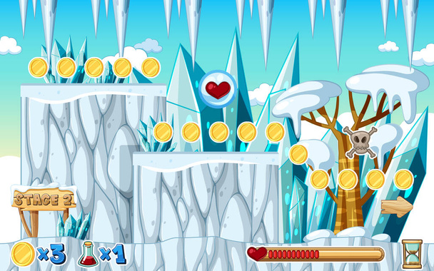 Illustration einer Spielvorlage Eishöhlen-Szene - Vektor, Bild