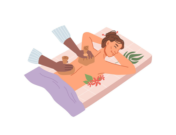 Thai massage with herbal bags, woman in spa salon - Vector, Image