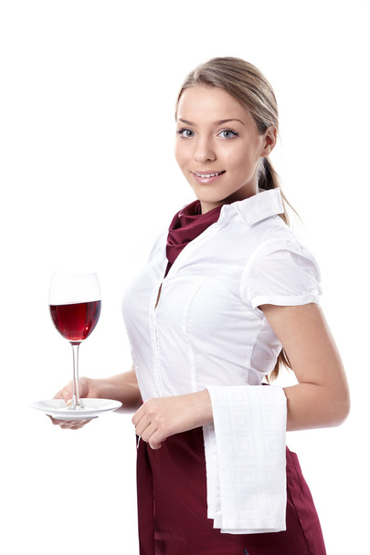 Waitress with a glass of wine - Photo, Image