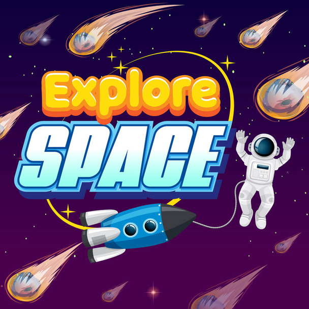 Explorer Design d'affiches spatiales avec astronaute dans l'illustration de galaxie - Vecteur, image