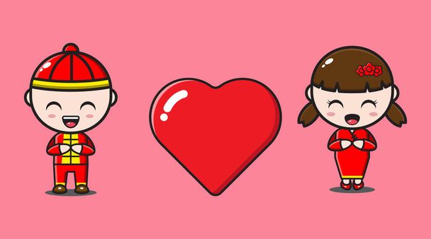 schattig chinees paar met liefde in valentijnsdag - Vector, afbeelding