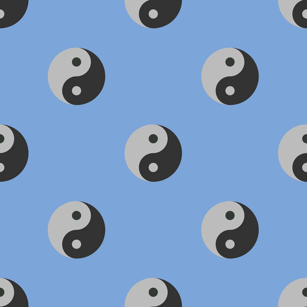 Naadloos patroon. Afbeelding van Yin Yang symbool op pastelblauwe achtergronden. Symbool van het tegenovergestelde. Oppervlaktepatroon. 3D-beeld. 3D-weergave. - Foto, afbeelding