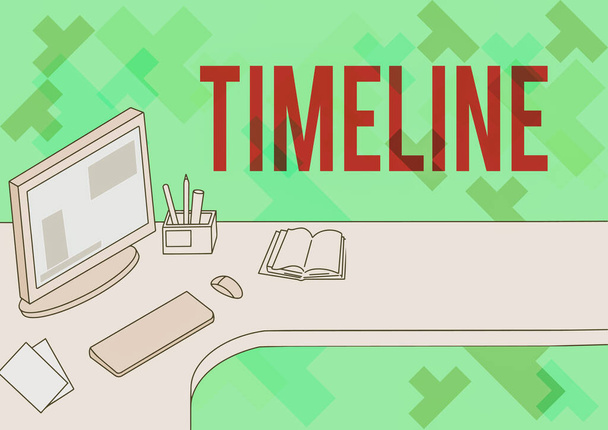 Zapisuje se zobrazení časové osy textu. Internet Koncepce grafické znázornění doby, po kterou jsou události označeny Kancelářský stůl s držákem pera a otevřeným prázdným zápisníkem. - Fotografie, Obrázek