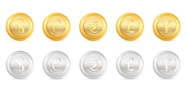 Золоті та срібні валюти - Вектор, зображення