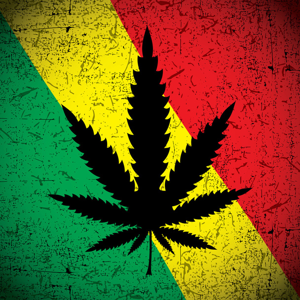 Cannabis leaf on grunge rastafarian flag. - Вектор, зображення