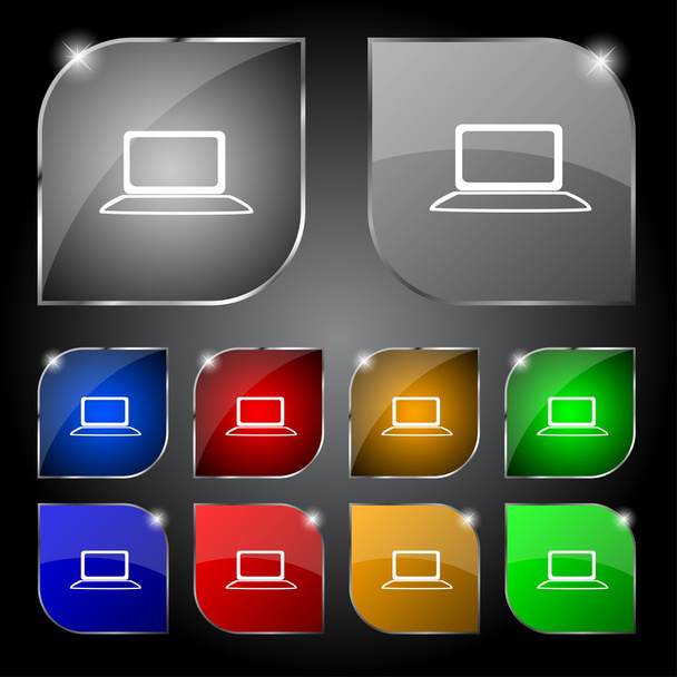 Laptop sign icon. Notebook pc with graph symbol. Monitoring. Set colourful buttons. Vector - ベクター画像