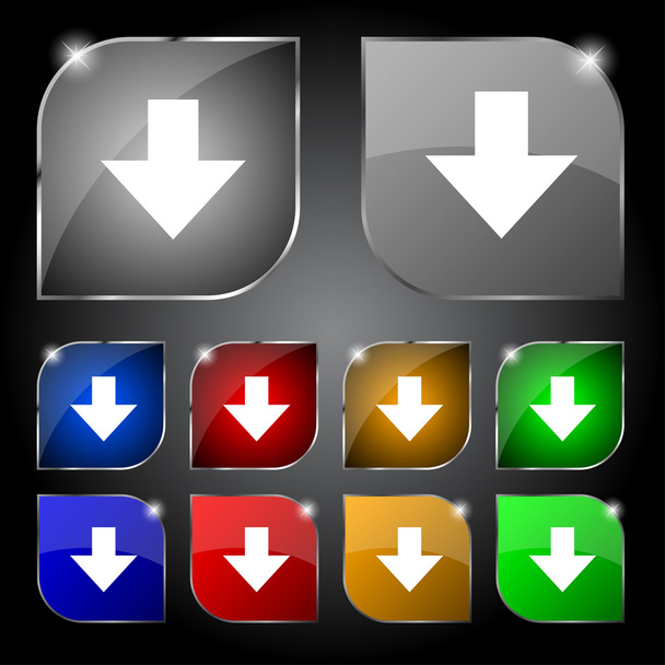 Download sign. Downloading flat icon. Load label. Set colourful buttons Vector - ベクター画像