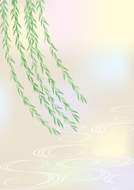 Pale color background of weeping willow and running water pattern. Vector illustration - Vector, Image