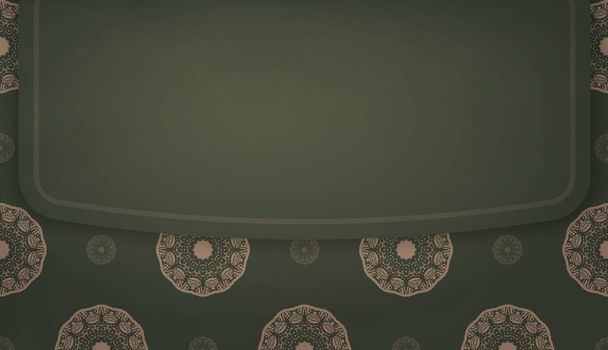 Green banner with vintage brown ornament for logo or text design - ベクター画像