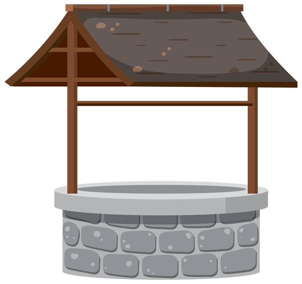 Puits en pierre avec toit sur fond blanc illustration - Vecteur, image
