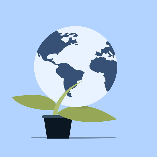 Illustration conceptuelle d'un globe reposant sur des feuilles de plantes - Vecteur, image