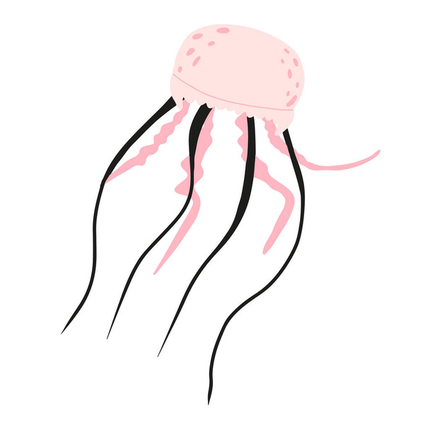 Childrens illustration of pink jellyfish isolated on white background. Hand-drawn jellyfish in cartoon style. - Vector, Image