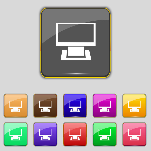Icono de señal de monitor de pantalla ancha del ordenador. Establecer botones de colores. Navegación moderna del sitio web
. - Vector, Imagen