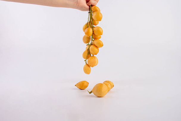 Тайские фрукты. Свежий спелый мафай со сладким и кислым на белом фоне, крупным планом - Фото, изображение