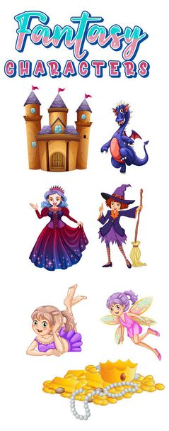 Fantasy cartoon characters set illustration - Vector, Image