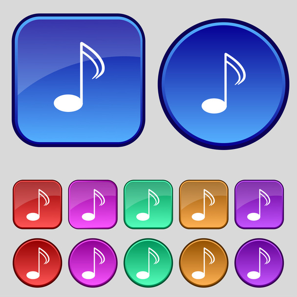 Ícone de sinal de nota musical. Símbolo musical. Definir botões coloridos. Vetor
 - Vetor, Imagem
