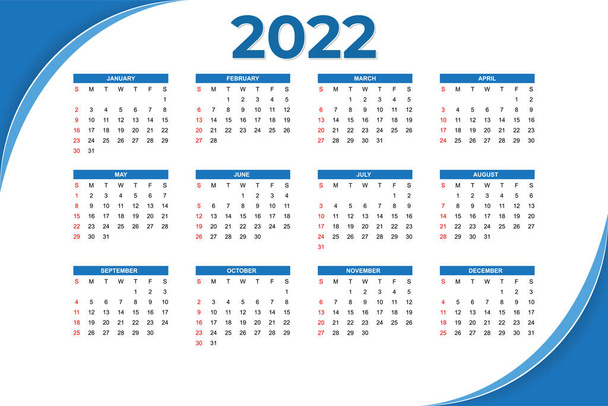 Ano Novo 2022 Calendário em estilo moderno - Vetor, Imagem