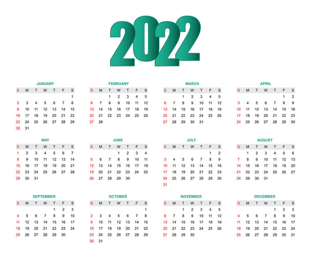 Nový rok 2022 Kalendář v moderním stylu - Vektor, obrázek