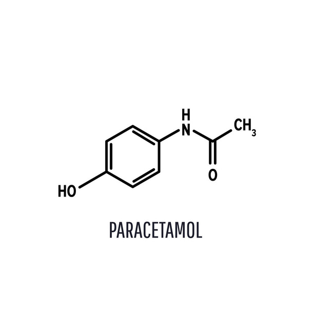 Beyaz arka planda parasetamol moleküler yapısı. İskelet kimyasal formül, vektör illüstrasyonu - Vektör, Görsel